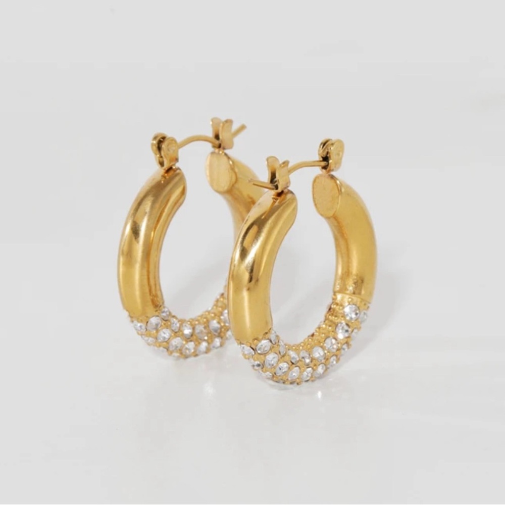 Nickel Free Earrings Gold Pave Hoop Earrings Chunky CZ Hoops | Statement Jewelry